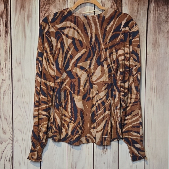 Democracy Swirl Pattern Brown and Blue Sweater Plus Size 1X - Picture 9 of 9